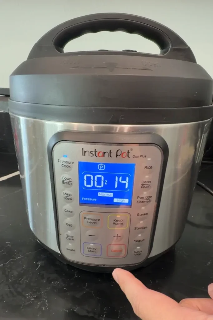 Instant Pot set to pressure cook for 14 minutes.