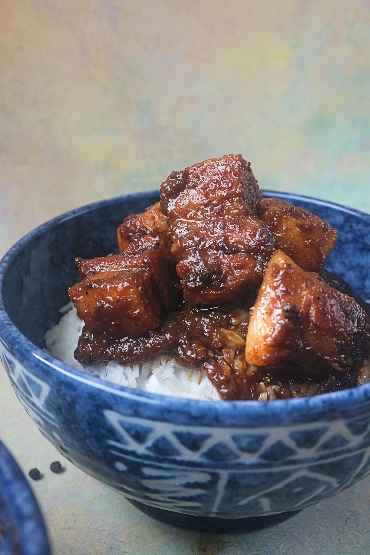 Filipino pork adobo over rice