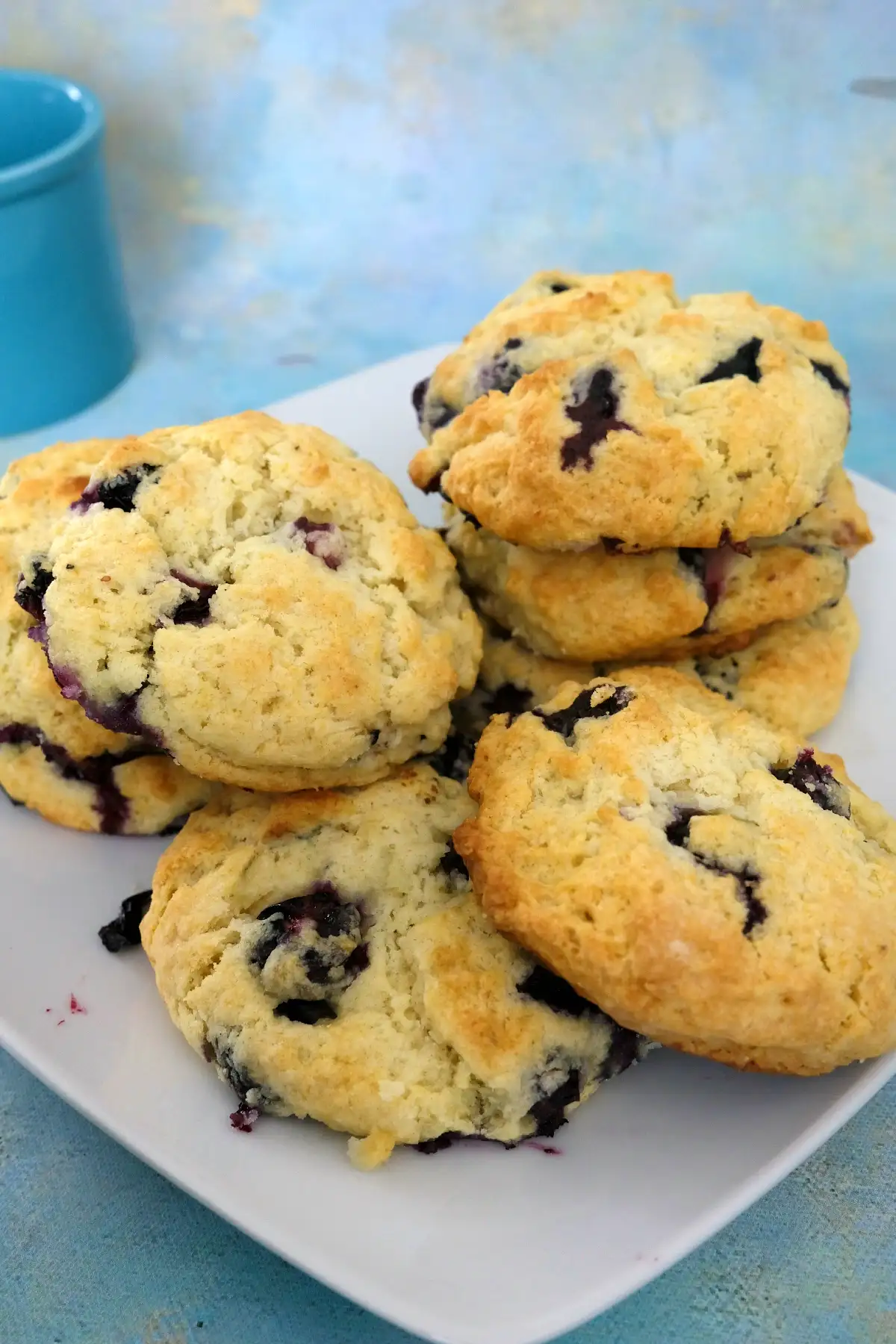 Blueberry biscuits on a plate.