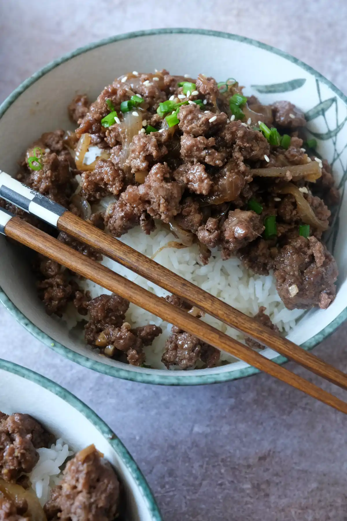 Korean ground beef bulgogi served over rice with a soft poached egg on top