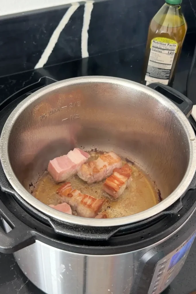 Searing pork belly cubes in Instant Pot for Hong Shao Rou
