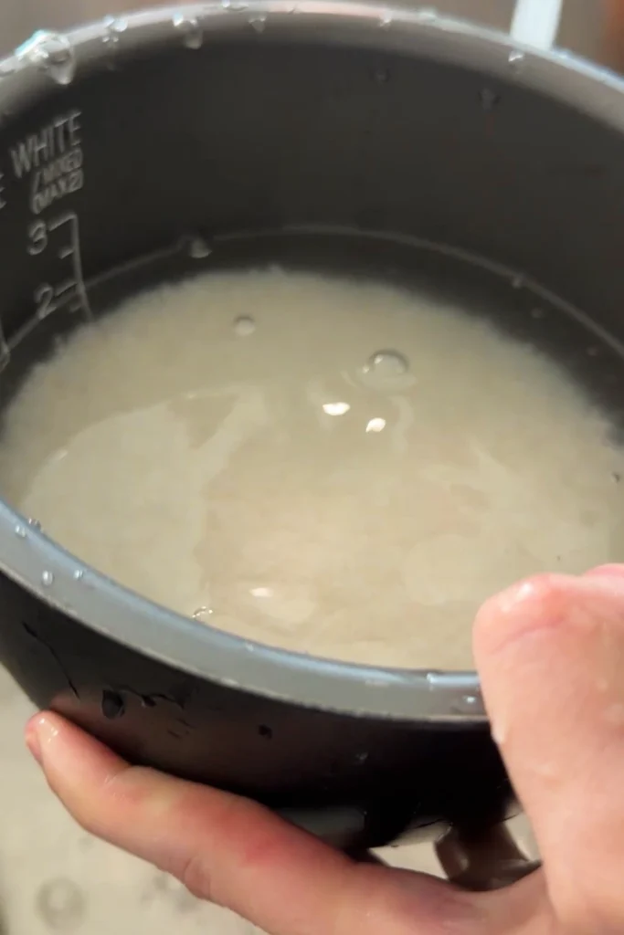 Uncooked glutinous rice soaking in water.