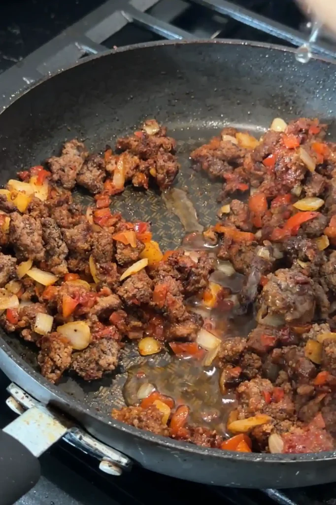 Ground beef mixture with water.
