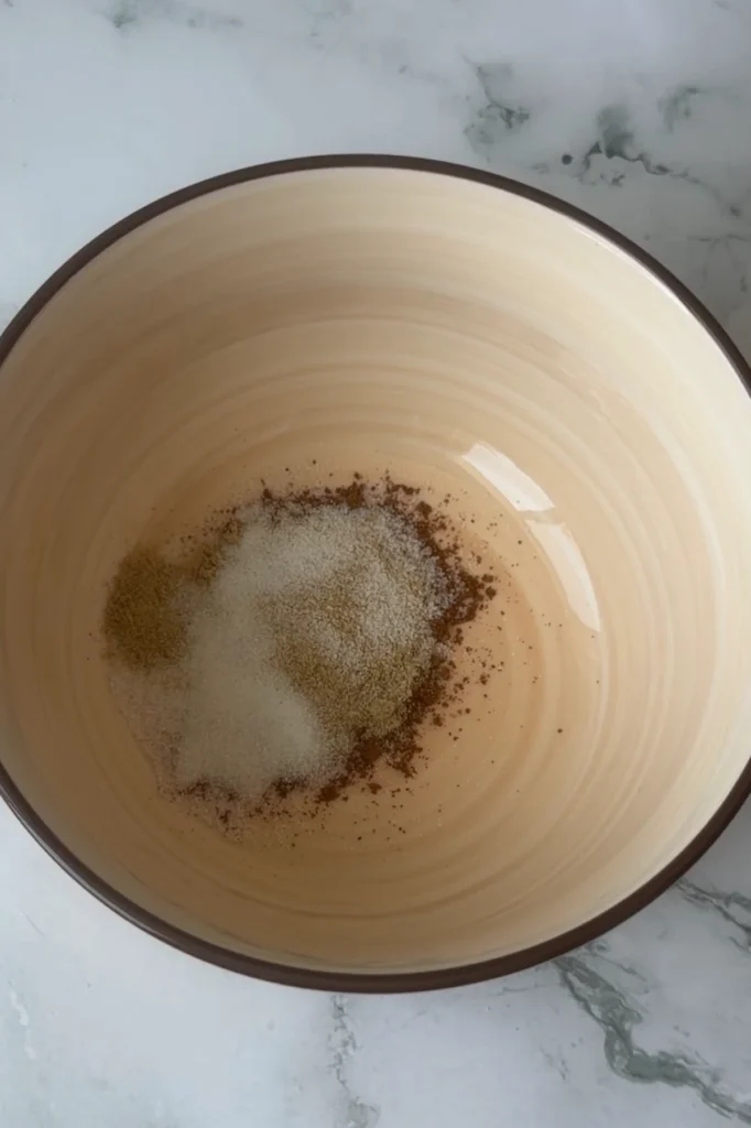 Five-spice powder, white pepper, salt, and sugar in a bowl for the seasoning mixture.