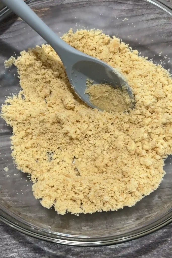 Polvoron mixture stirred until crumbly and evenly combined.